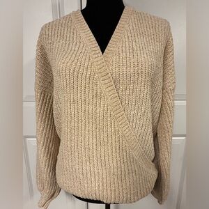 Tobi Metallic Faux Wrap Sweater